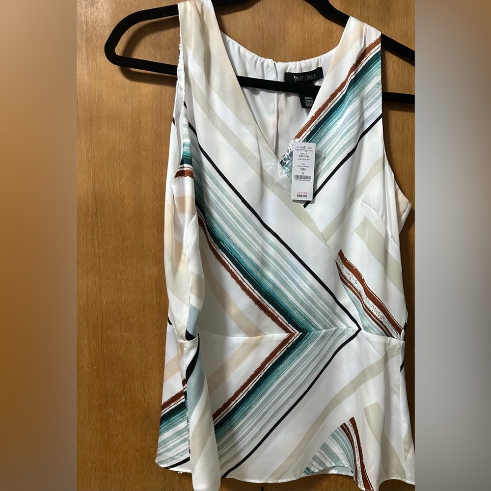 Geometric V-Neck Tank Top - Teal and Brown